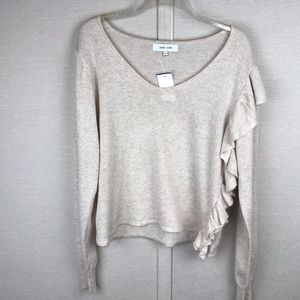 JOHN + JENN Asymmetrical Ruffle V-Neck Sweater NWT